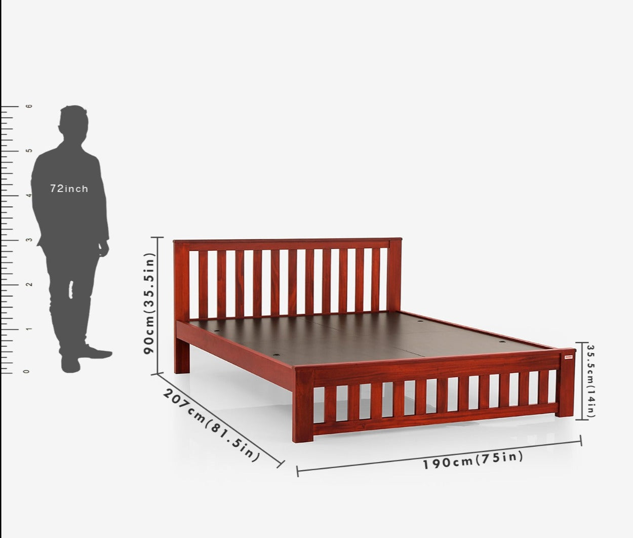 Mellow Mahogany Wood Bed without Storage