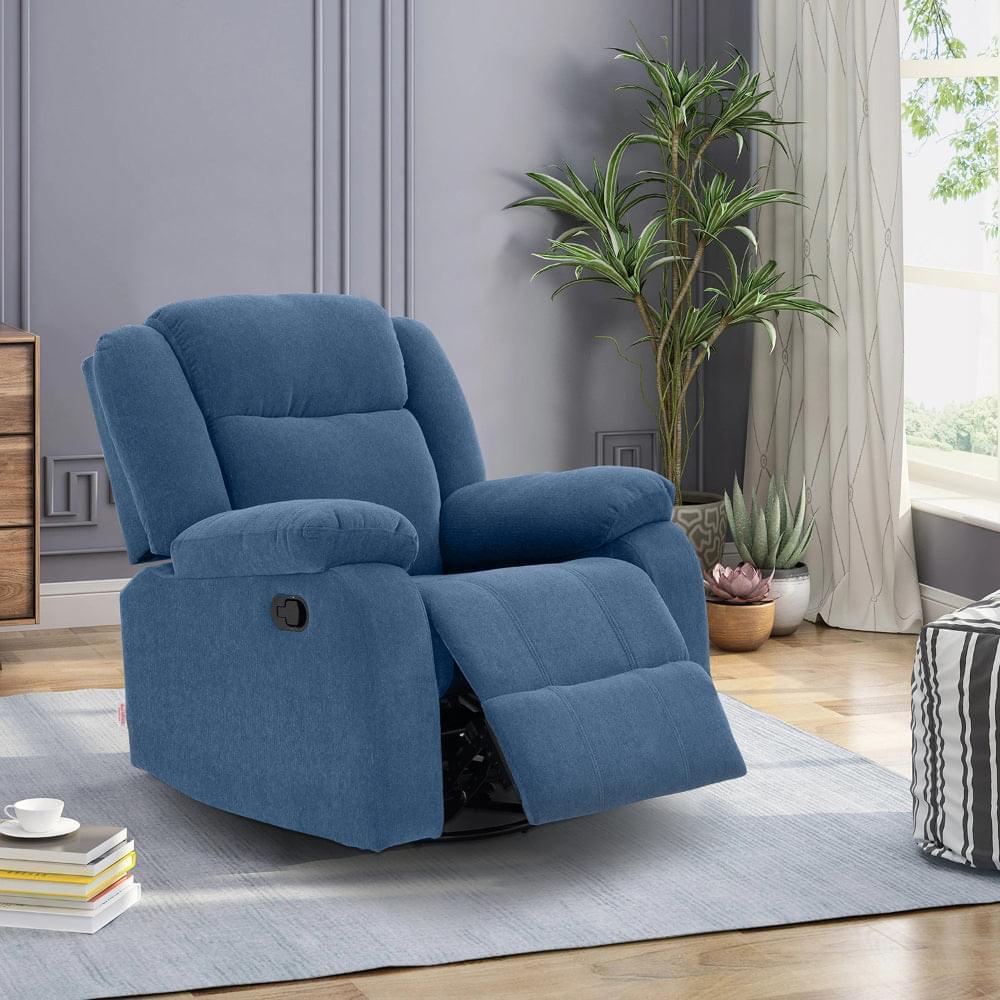 Avalon - Rocking & Rotating Single Seater Fabric Recliner in Twilight Blue Colour