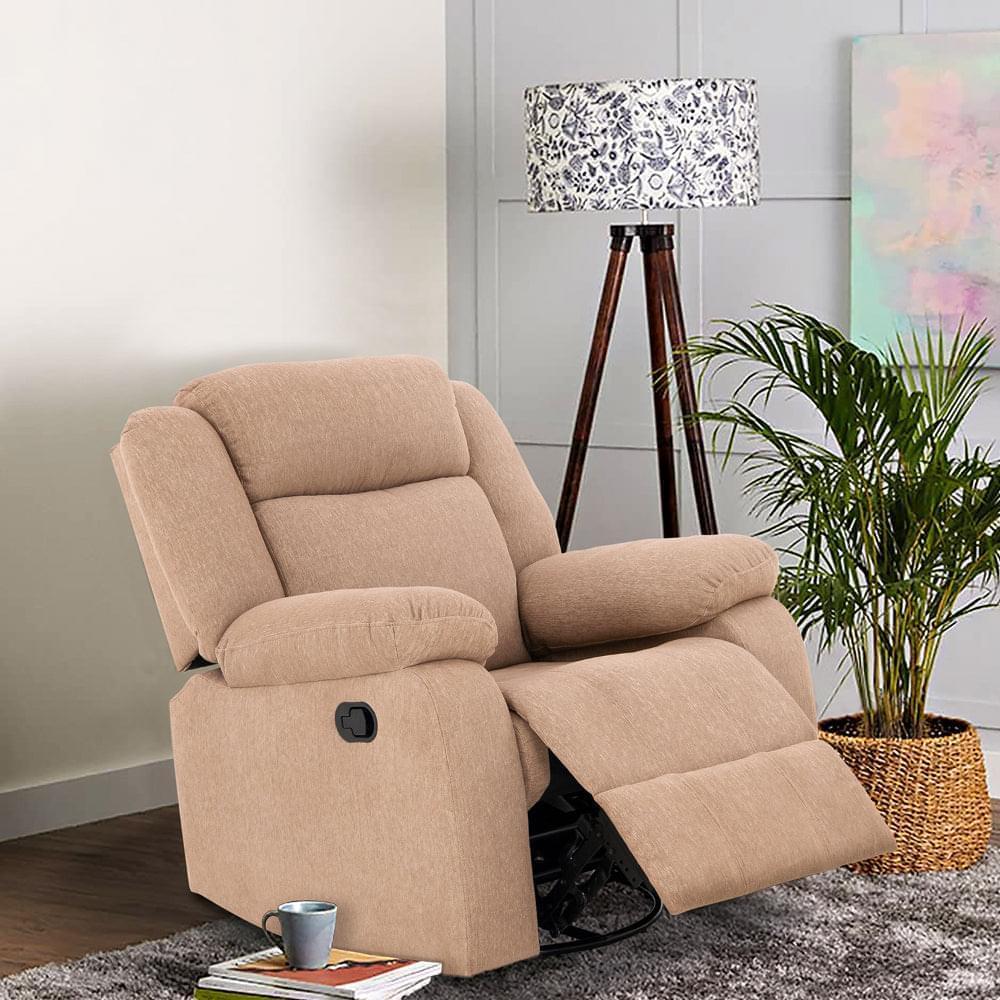 Avalon - Rocking & Rotating Single Seater Fabric Recliner in Plaster Brown Colour