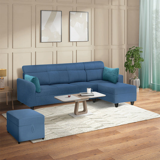 Zivo Plus Twilight Blue Fabric Sofa Set 3 Seater Sofa with Lounger