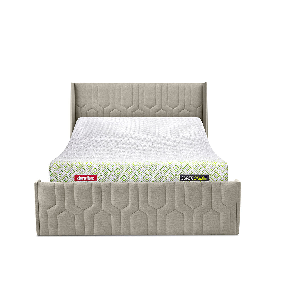 Wave Plus Adjustable Bed with Tranquil Sea Shell Upholstered Bed and SuperGrid Mattress