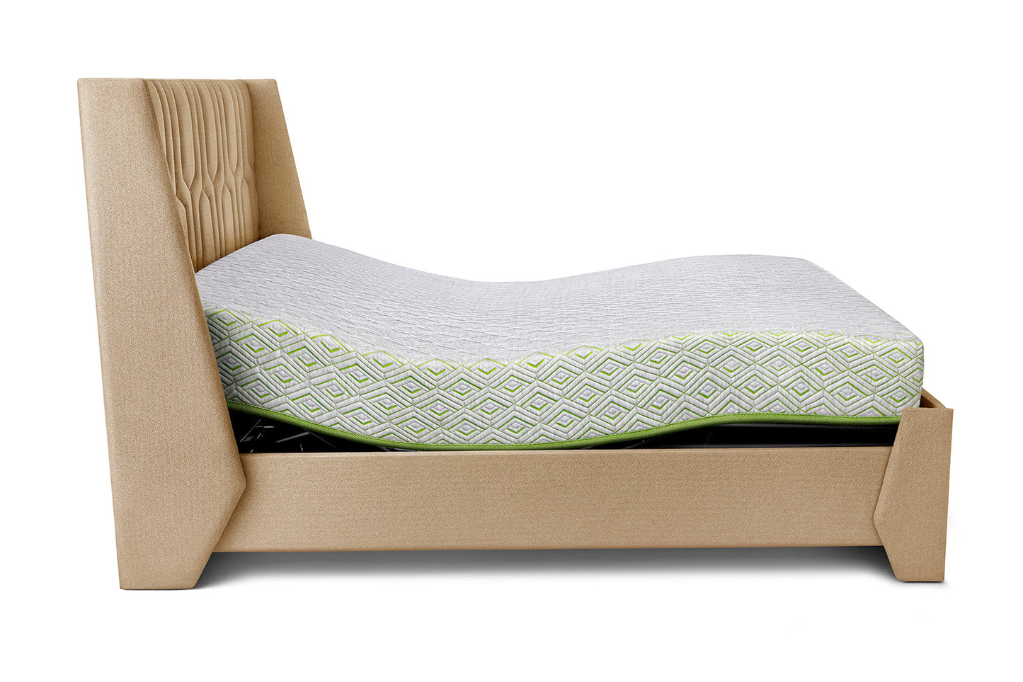 Wave Plus Adjustable Bed with Tranquil Walnut Shell Upholstered Bed and SuperGrid Mattress