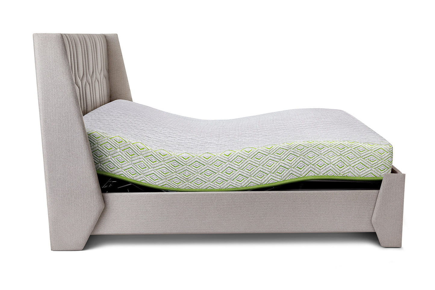 Wave Plus Adjustable Bed with Tranquil Lime Shell Upholstered Bed and SuperGrid Mattress