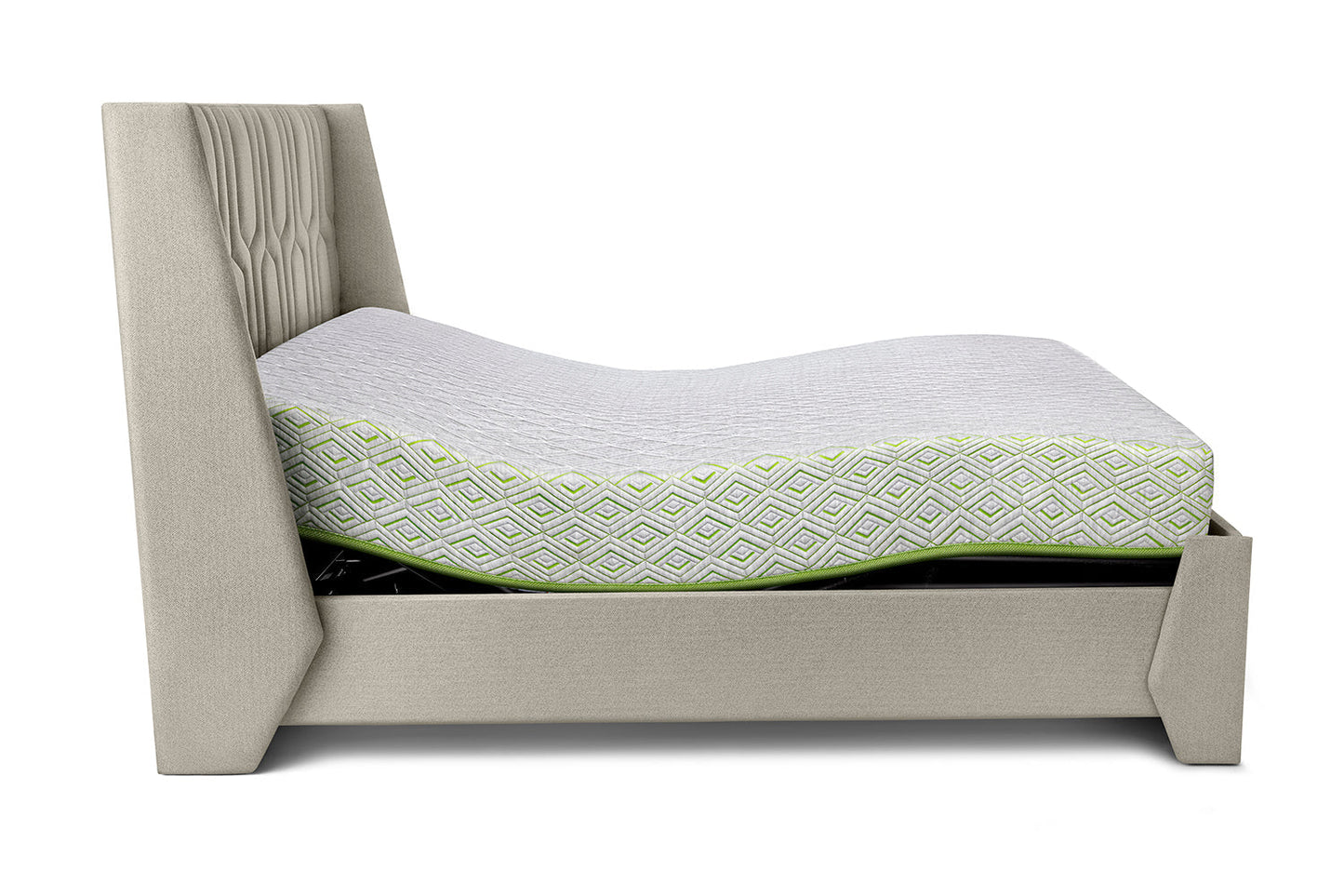 Wave Plus Adjustable Bed with Tranquil Sea Shell Upholstered Bed and SuperGrid Mattress