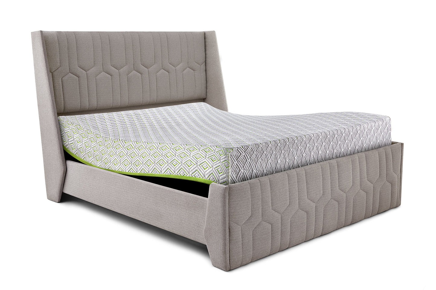 Wave Plus Adjustable Bed with Tranquil Lime Shell Upholstered Bed and SuperGrid Mattress