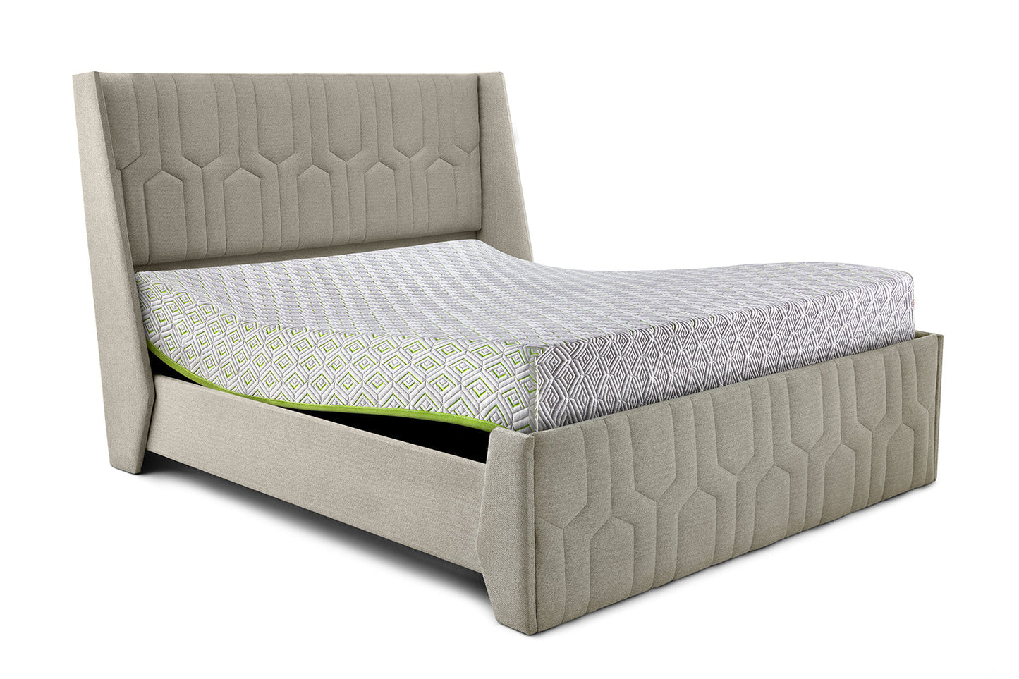 Wave Plus Adjustable Bed with Tranquil Sea Shell Upholstered Bed and SuperGrid Mattress