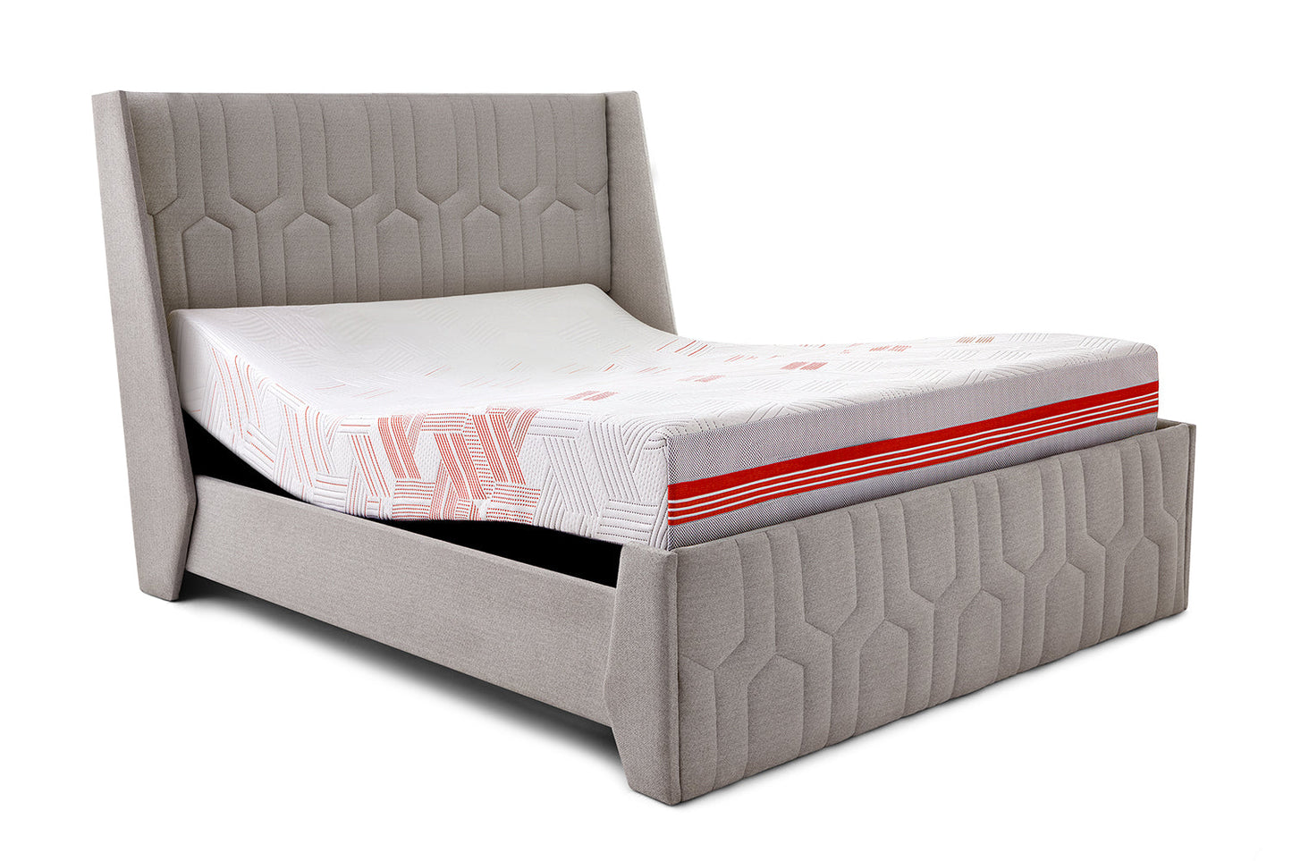 Wave Plus Adjustable Bed with Tranquil Lime Shell Upholstered Bed and Quboid Mattress