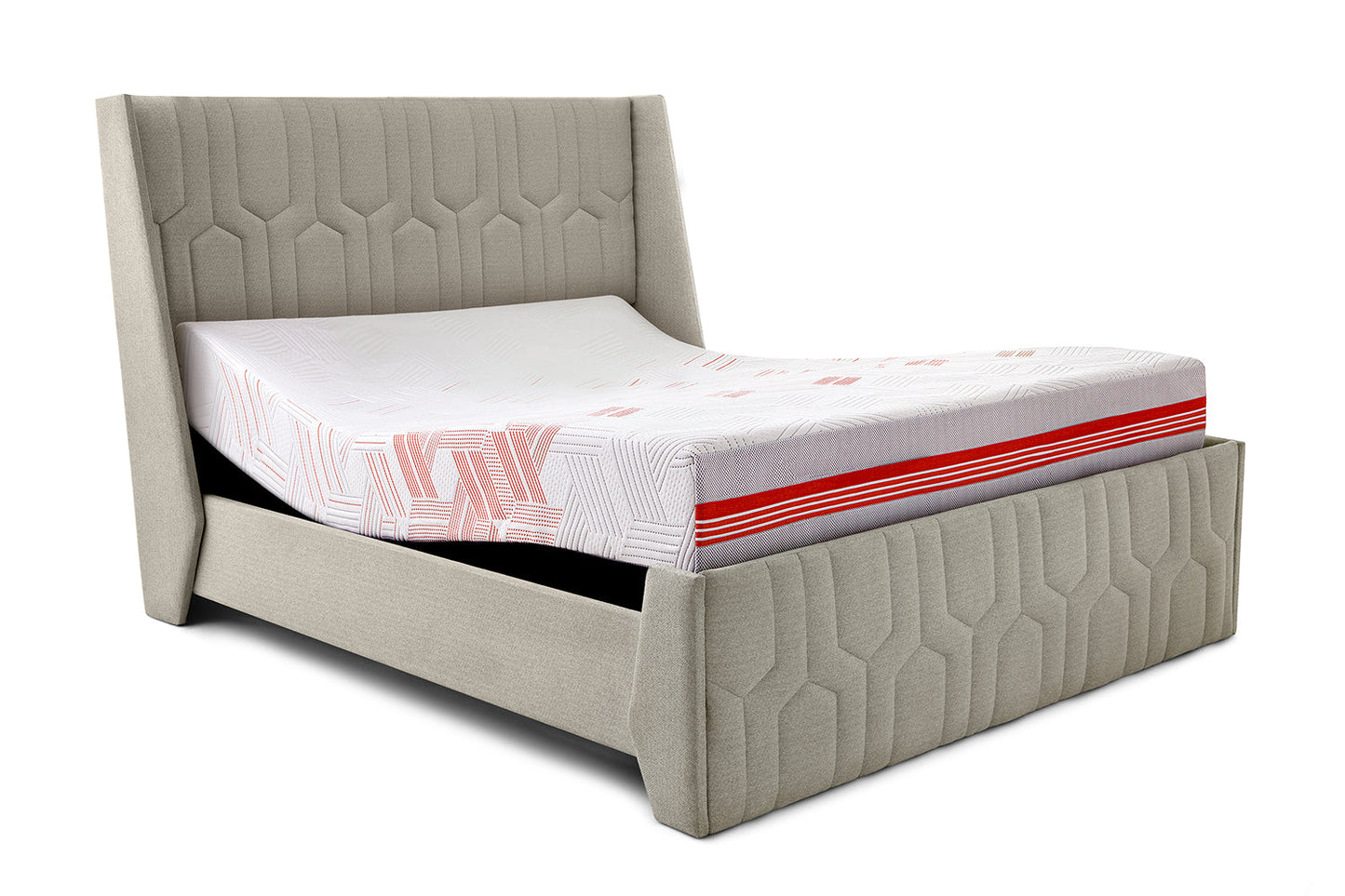 Wave Plus Adjustable Bed with Tranquil Sea Shell Upholstered Bed and Quboid Mattress