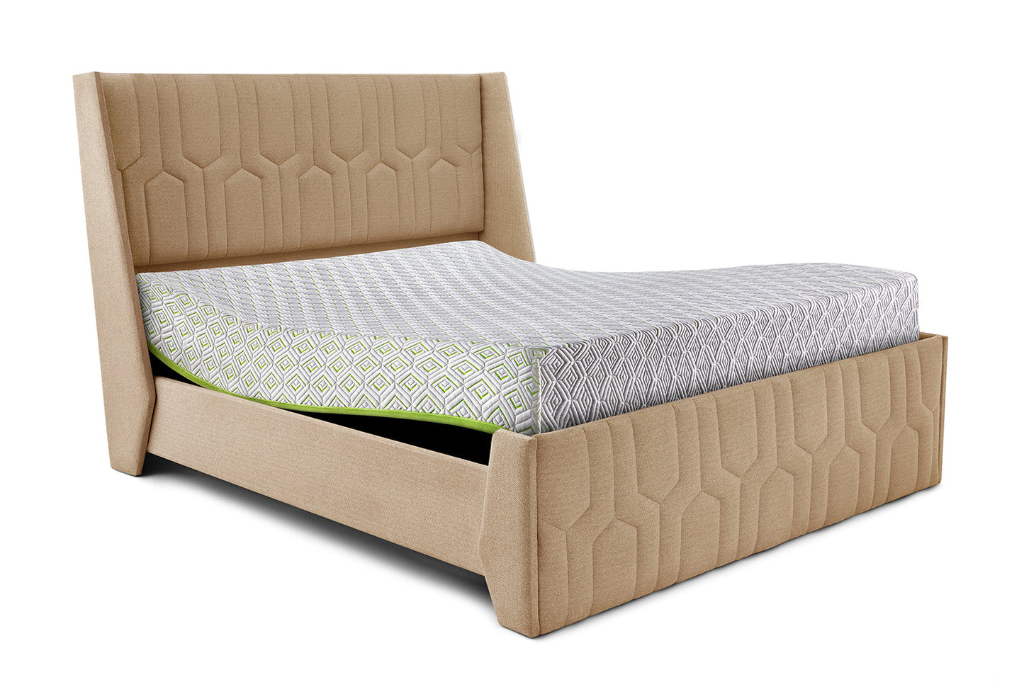 Wave Plus Adjustable Bed with Tranquil Walnut Shell Upholstered Bed and SuperGrid Mattress