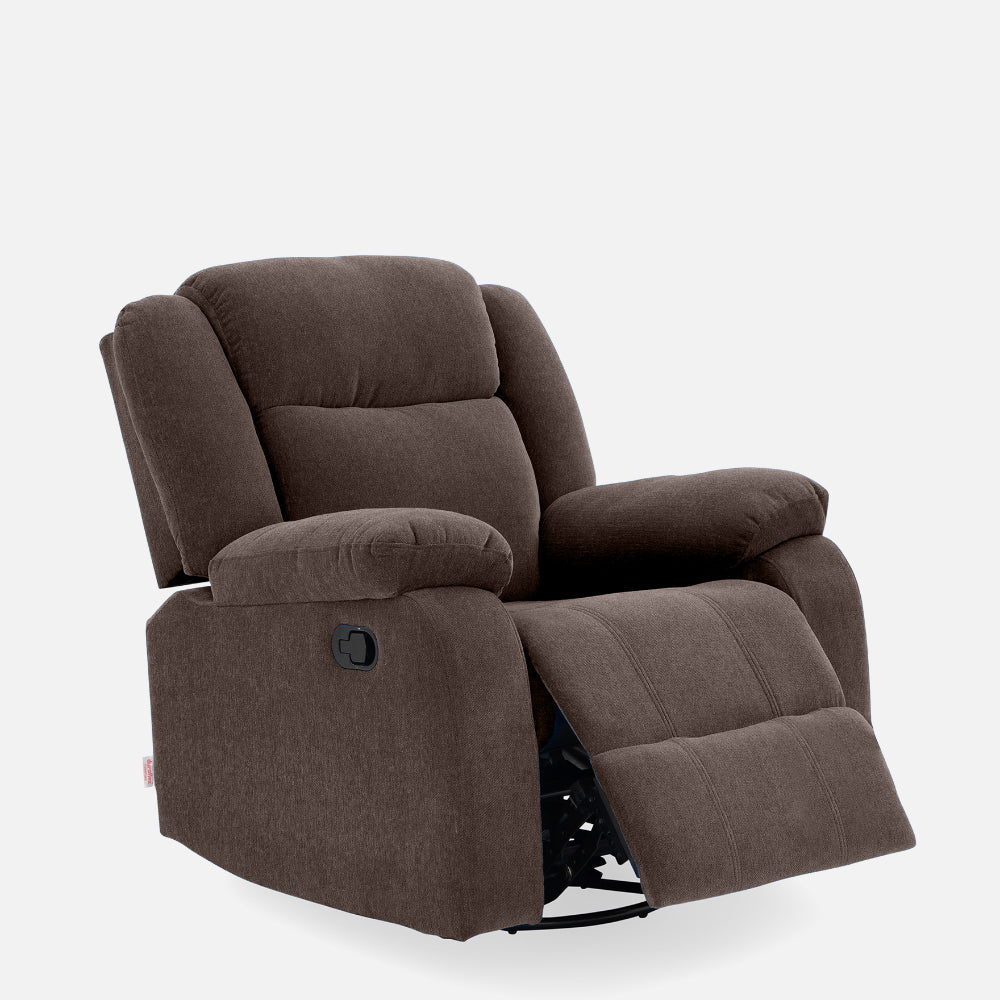 Avalon - Rocking & Rotating Single Seater Fabric Recliner In Dark Brown Colour