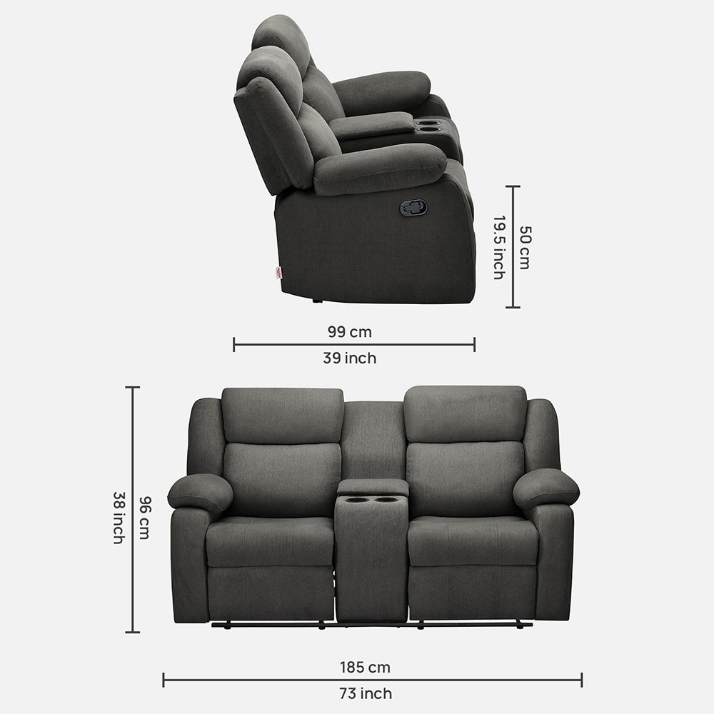 Avalon Twin Grey Fabric Recliner 2 Seater