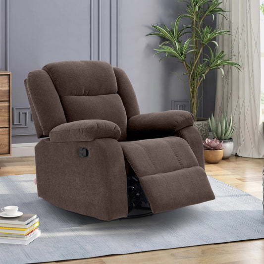 Avalon - Rocking & Rotating Single Seater Fabric Recliner In Dark Brown Colour