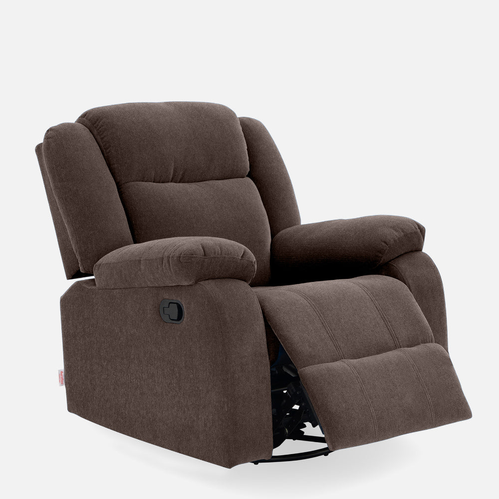 Avalon - Rocking & Rotating Single Seater Fabric Recliner In Dark Brown Colour