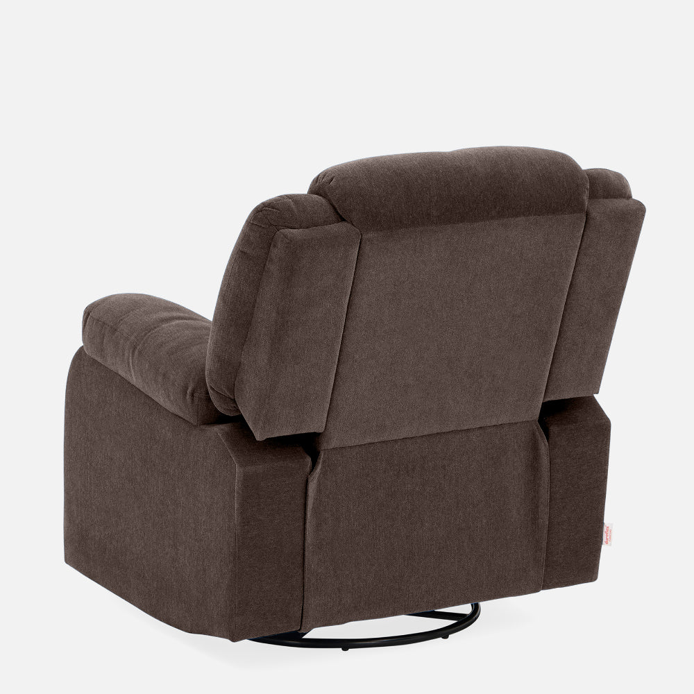 Avalon - Rocking & Rotating Single Seater Fabric Recliner In Dark Brown Colour