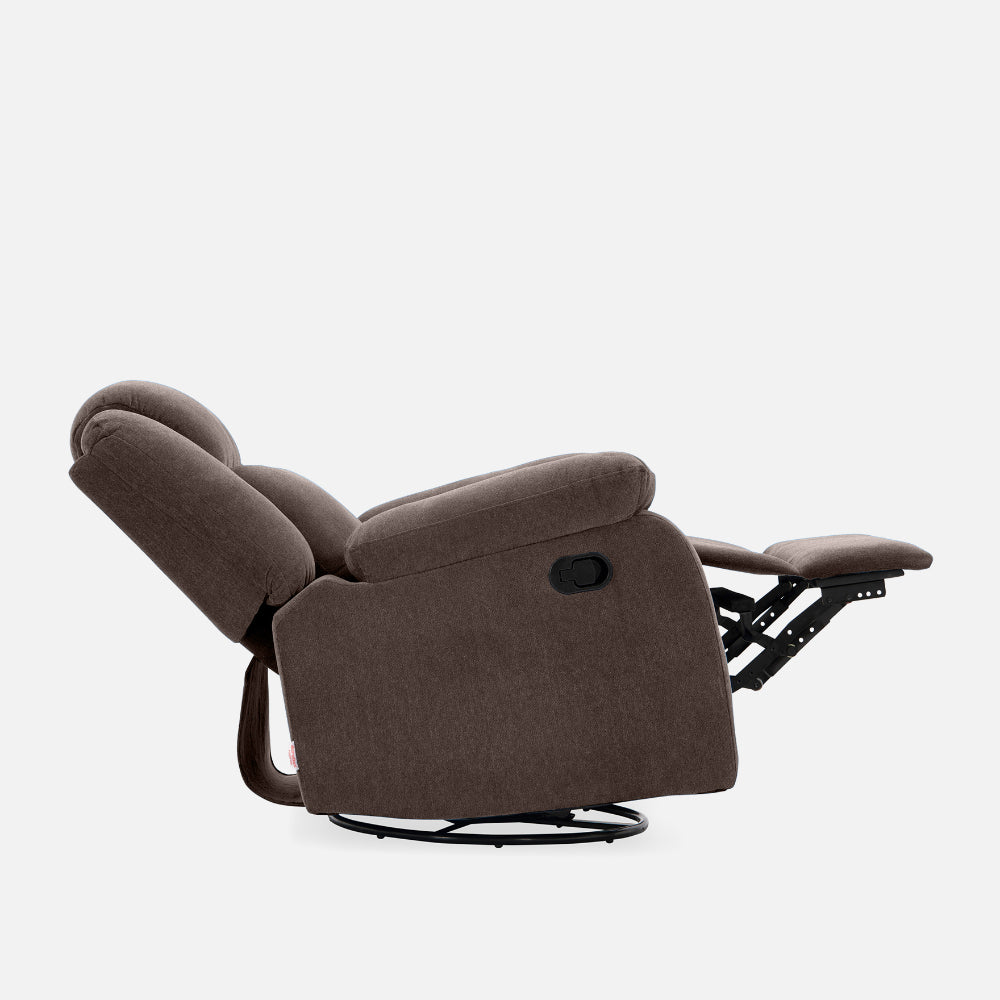 Avalon - Rocking & Rotating Single Seater Fabric Recliner In Dark Brown Colour