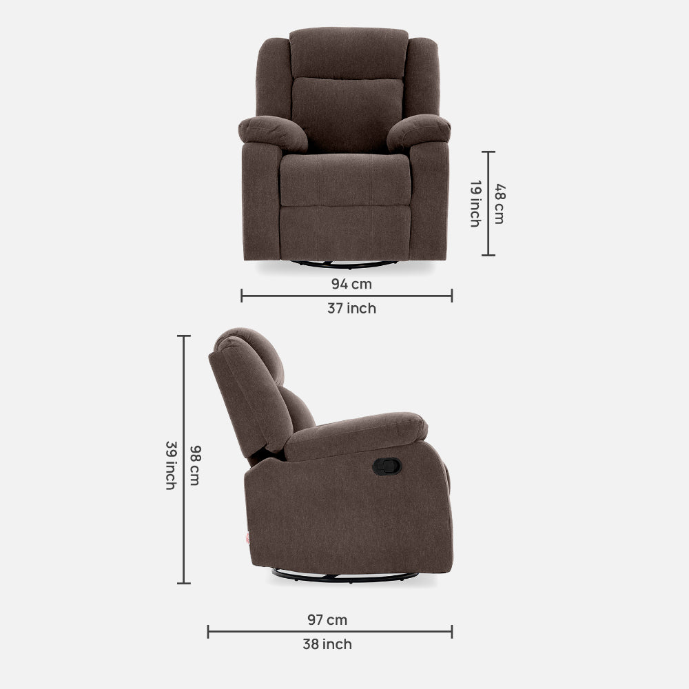 Avalon - Rocking & Rotating Single Seater Fabric Recliner In Dark Brown Colour