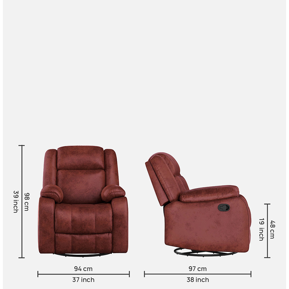 Avalon Rocking & Rotating Crimson Red Single Seater Suede Fabric Recliner