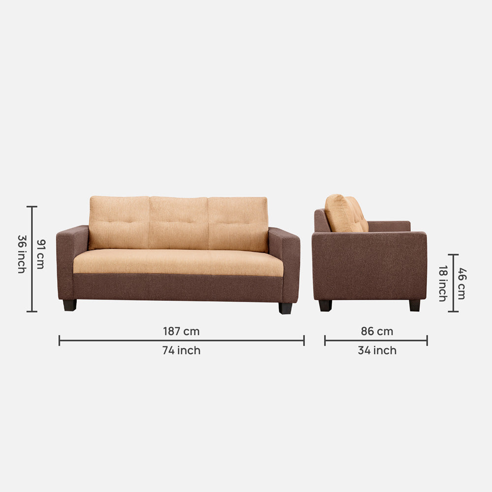 Ease Sand Brown Fabric 3 Seater Sofa