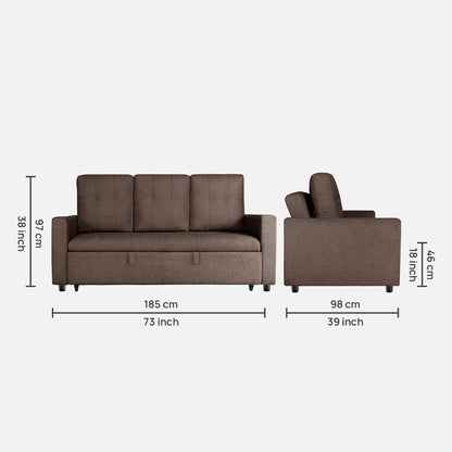 Ease Saddle Brown Fabric Sofa cum Bed