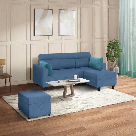 Zivo Plus Twilight Blue Fabric 2 Seater Sofa with Lounger