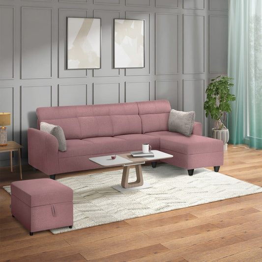 Zivo Plus Dusky Pink Fabric Sofa Set 3 Seater Sofa with Lounger