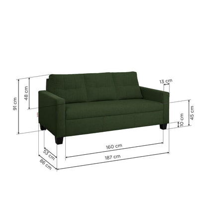 Ease Green Fabric 3 Seater Sofa