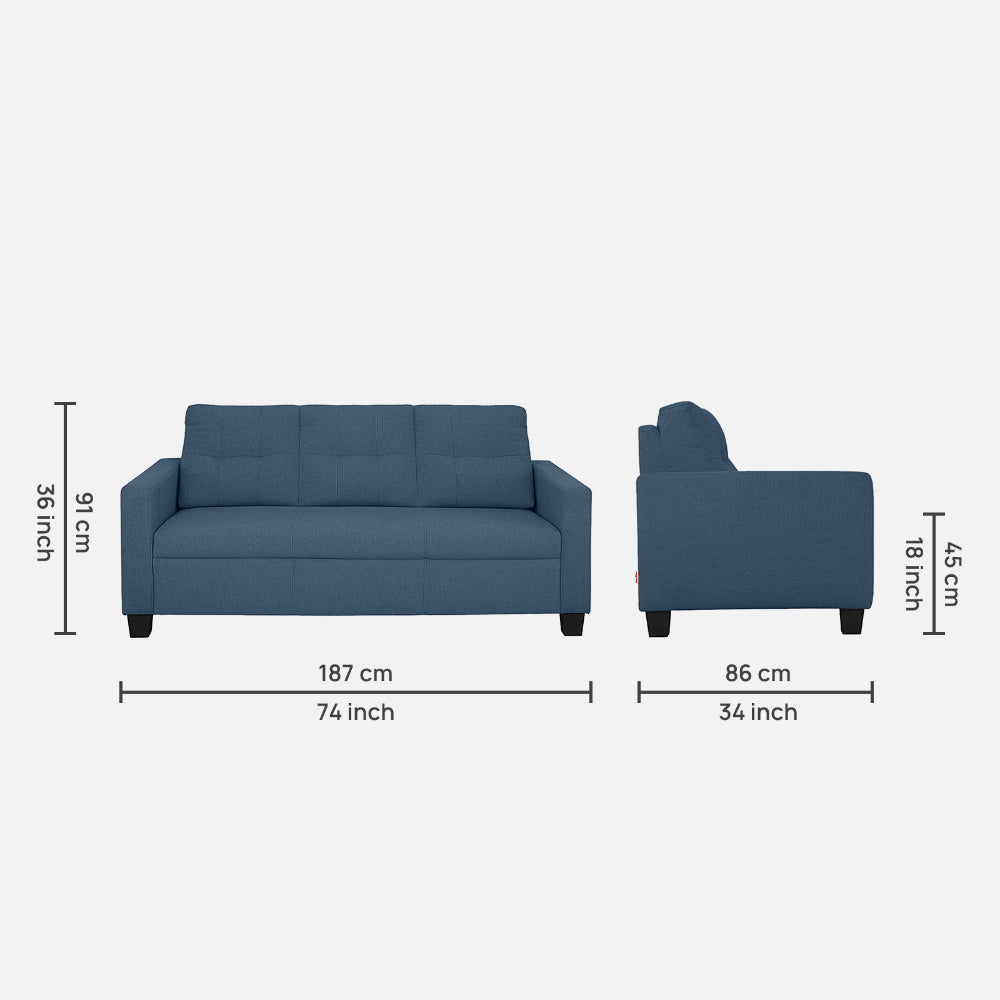 Ease Blue Fabric 3 Seater Sofa