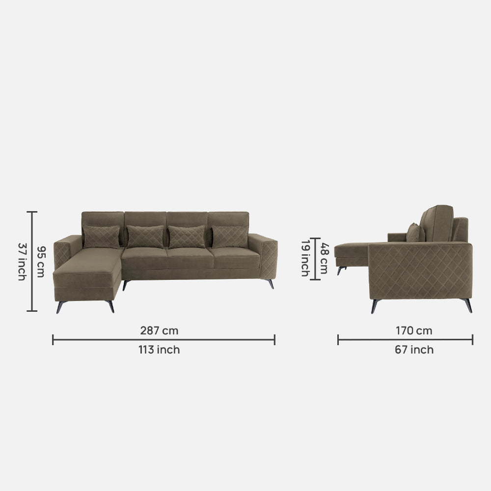 Eden Quartz Brown Fabric 3 Seater Sofa With Lounger