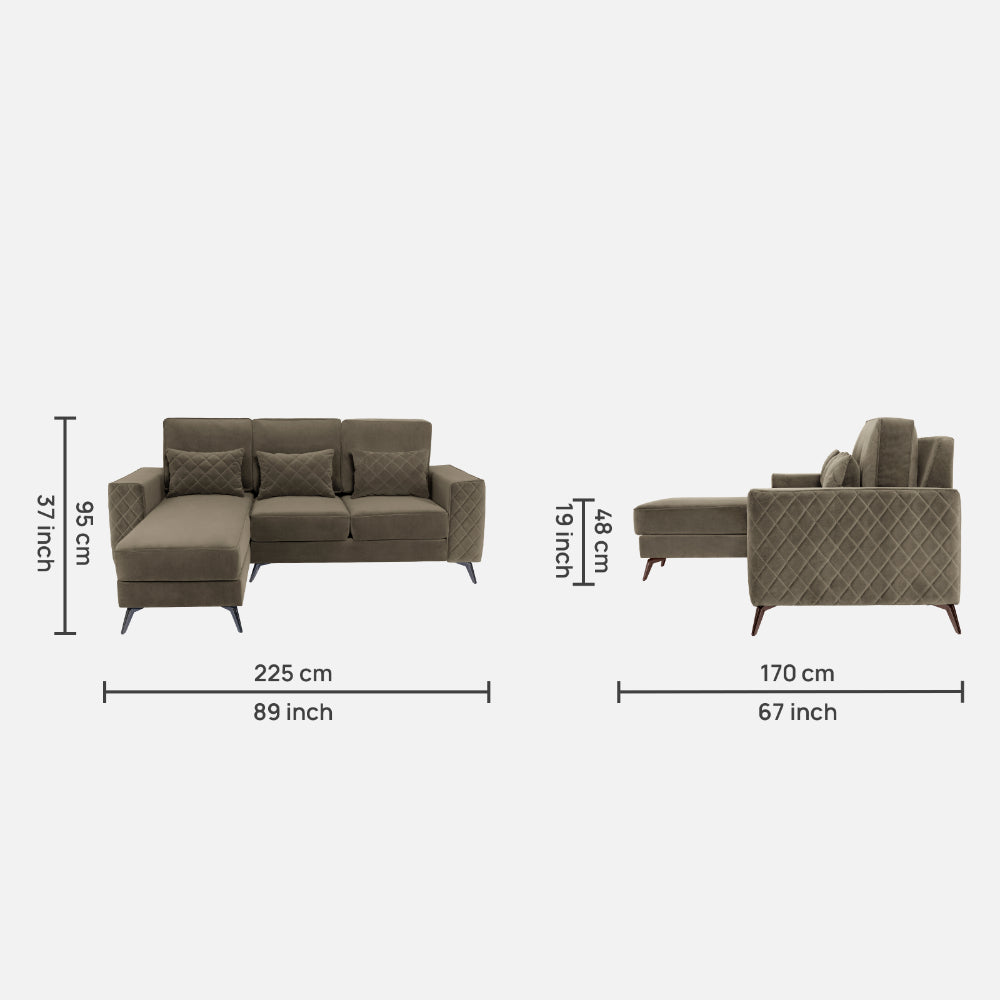 Eden Quartz Brown Fabric 2 Seater Sofa With Lounger