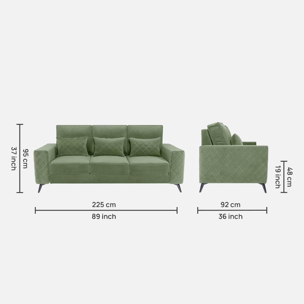 Eden Jade Green Fabric 3 Seater Sofa