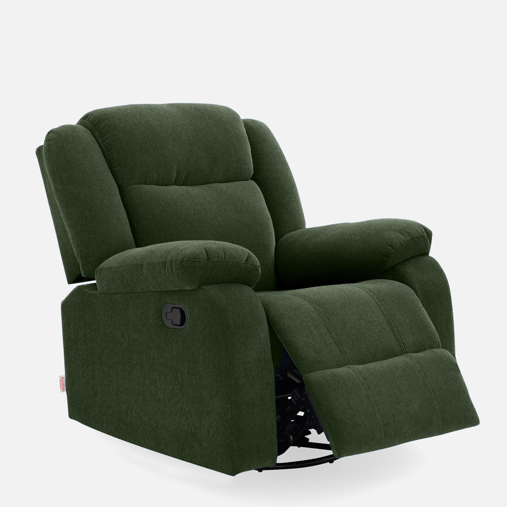 Avalon - Rocking & Rotating Single Seater Fabric Recliner In Green Colour