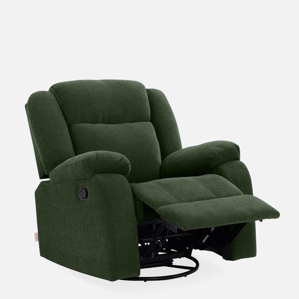 Avalon - Rocking & Rotating Single Seater Fabric Recliner In Green Colour