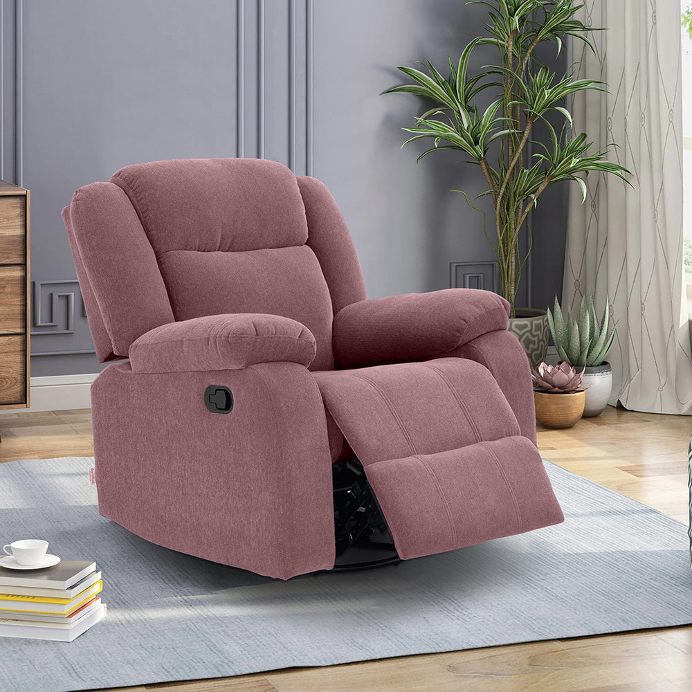 Avalon - Rocking & Rotating Single Seater Fabric Recliner In Pink Colour