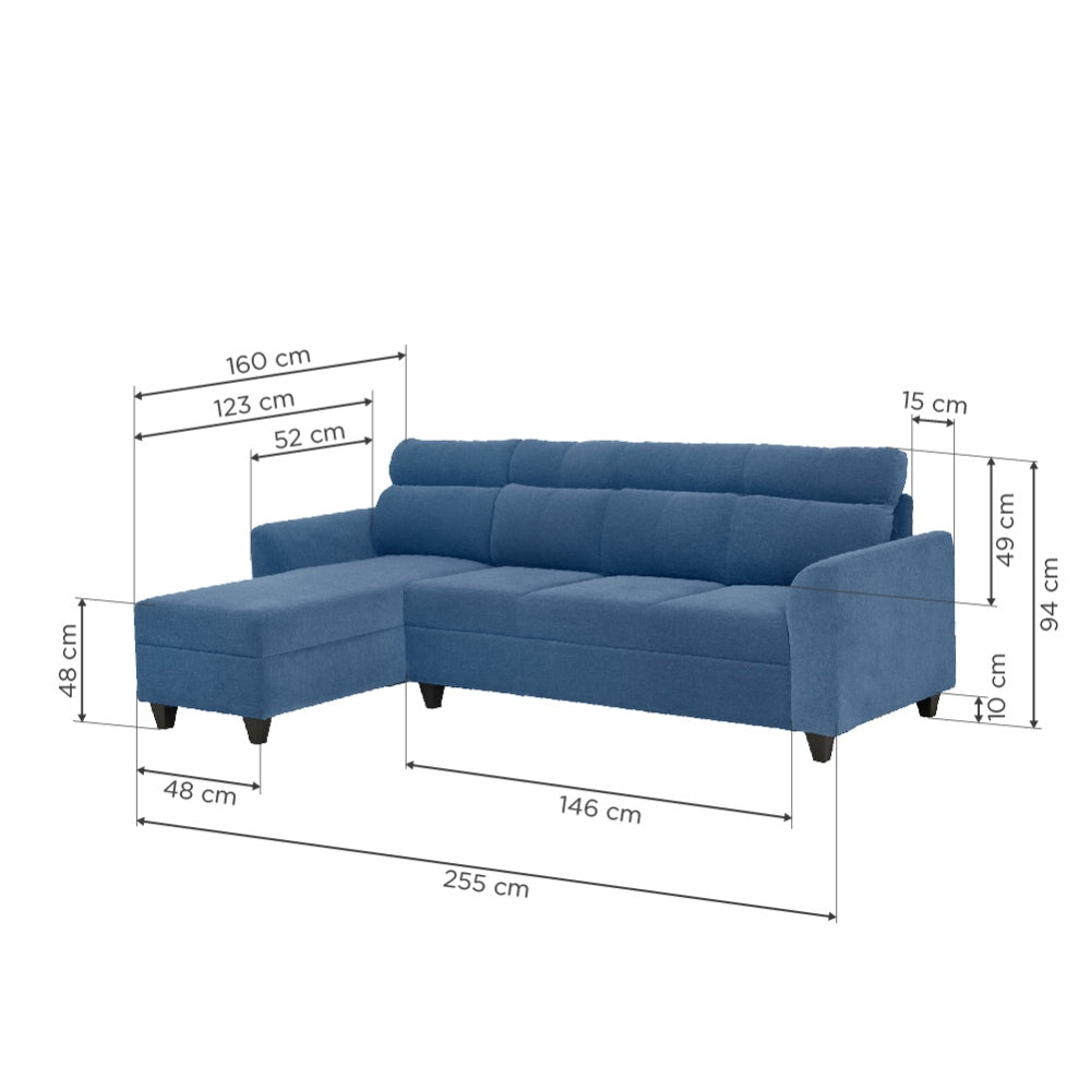 Zivo Plus Twilight Blue Fabric Sofa Set 3 Seater Sofa with Lounger