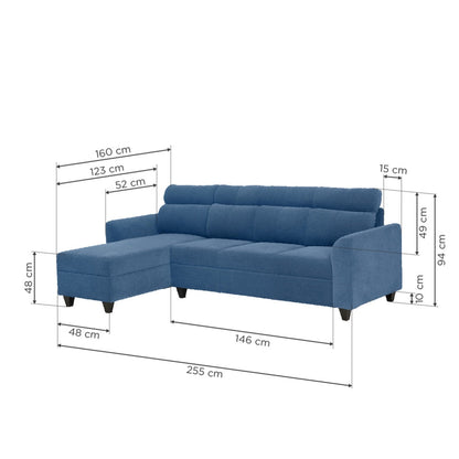 Zivo Plus Twilight Blue Fabric Sofa Set 3 Seater Sofa with Lounger