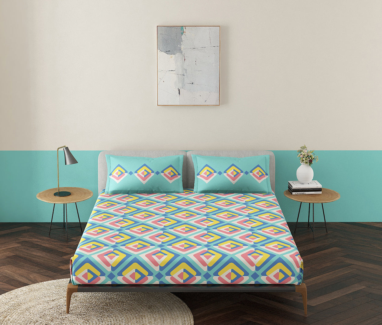 Trey Teal 100% Cotton Antibacterial Bedsheet Set