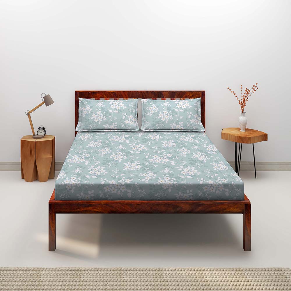 Divine Blue 100% Cotton Antibacterial Bedsheet Set - Elements Classic