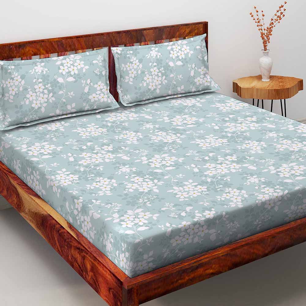 Divine Blue 100% Cotton Antibacterial Bedsheet Set - Elements Classic