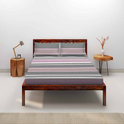 Modern Stripes Purple 100% Cotton Antibacterial Bedsheet Set - Elements Classic