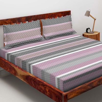 Modern Stripes Purple 100% Cotton Antibacterial Bedsheet Set - Elements Classic