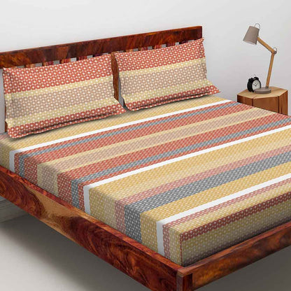 Modern Stripes Beige 100% Cotton Antibacterial Bedsheet Set - Elements Classic