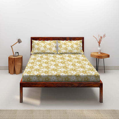 Ditsy Florals Ochre 100% Cotton Antibacterial Bedsheet Set - Elements Classic