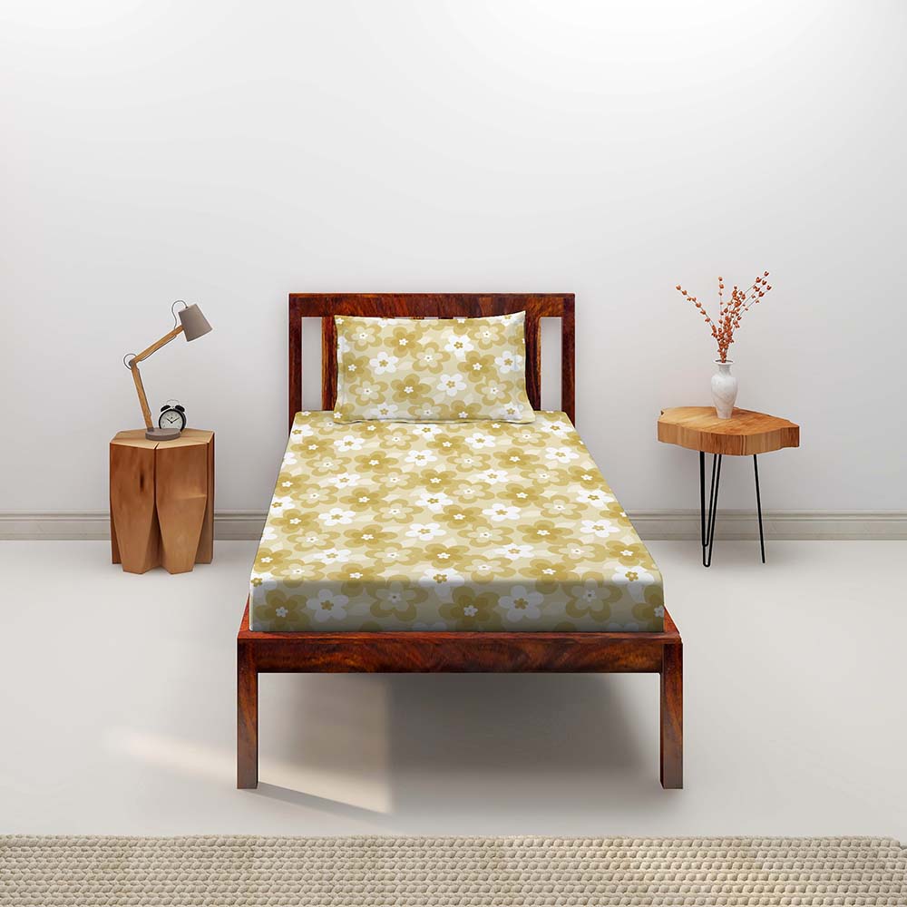 Ditsy Florals Ochre 100% Cotton Antibacterial Bedsheet Set - Elements Classic