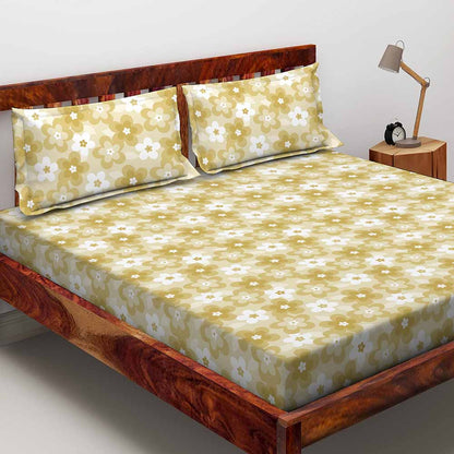 Ditsy Florals Ochre 100% Cotton Antibacterial Bedsheet Set - Elements Classic