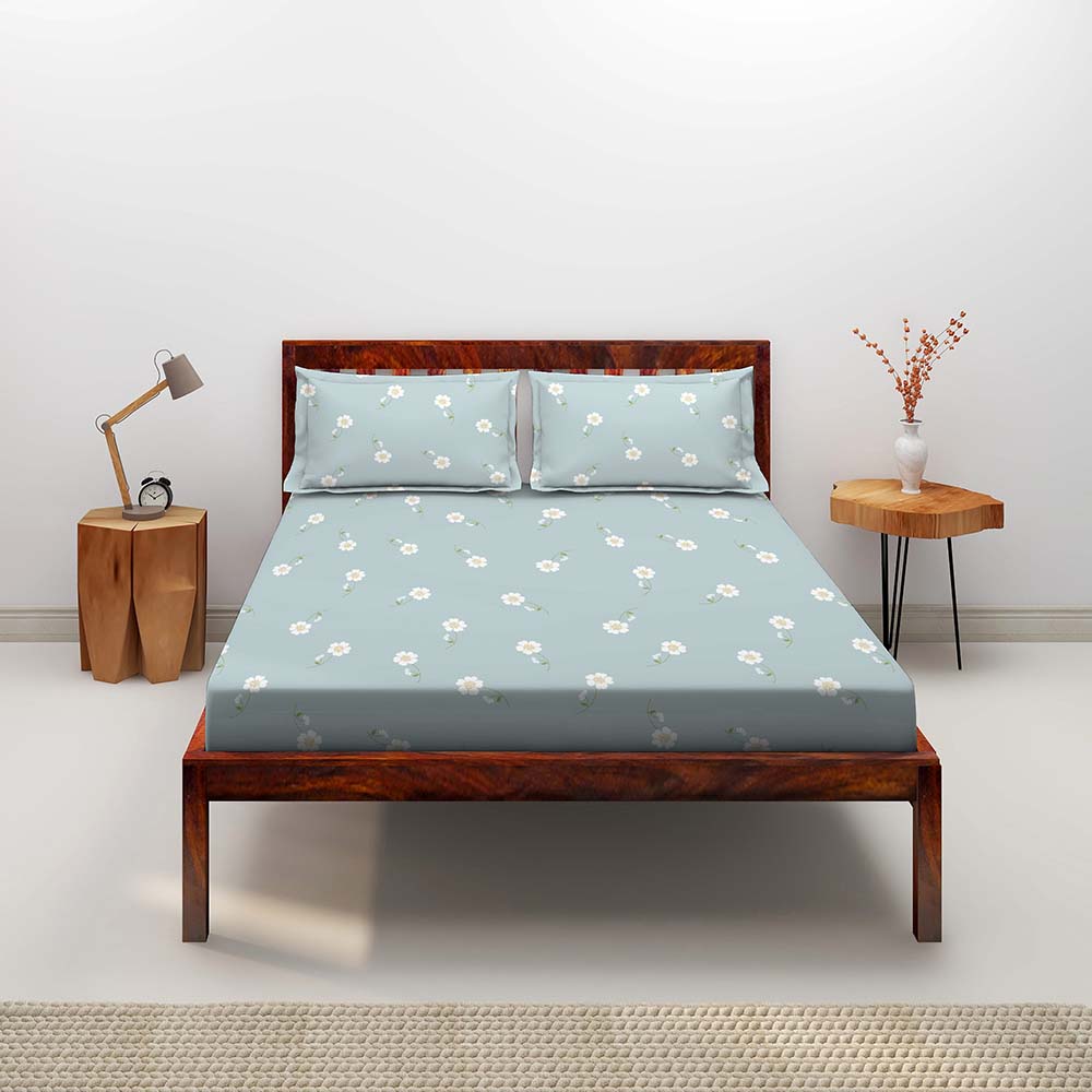 Voila Blue 100% Cotton Antibacterial Bedsheet Set - Elements Classic