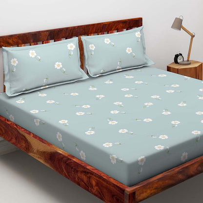 Voila Blue 100% Cotton Antibacterial Bedsheet Set - Elements Classic