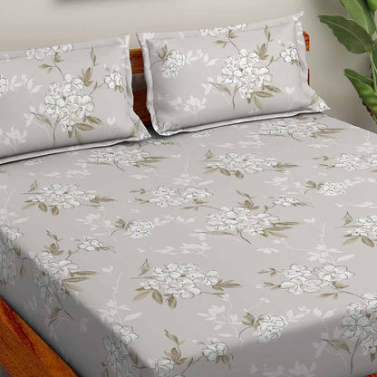 Floriosa Grey 100% Cotton Antibacterial Bedsheet Set - Splendour Classic
