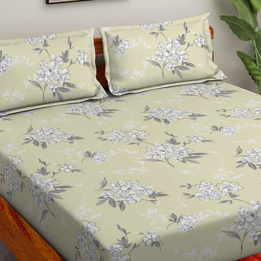 Floriosa Cream 100% Cotton Antibacterial Bedsheet Set - Splendour Classic