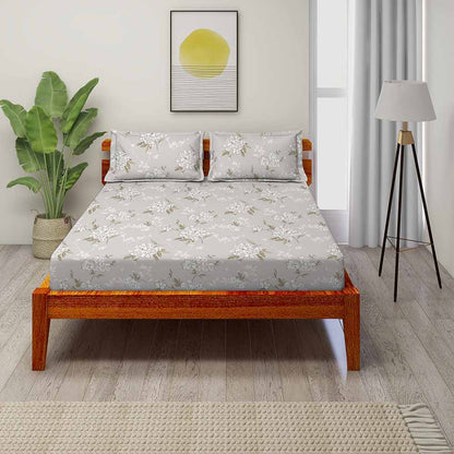 Floriosa Grey 100% Cotton Antibacterial Bedsheet Set - Splendour Classic