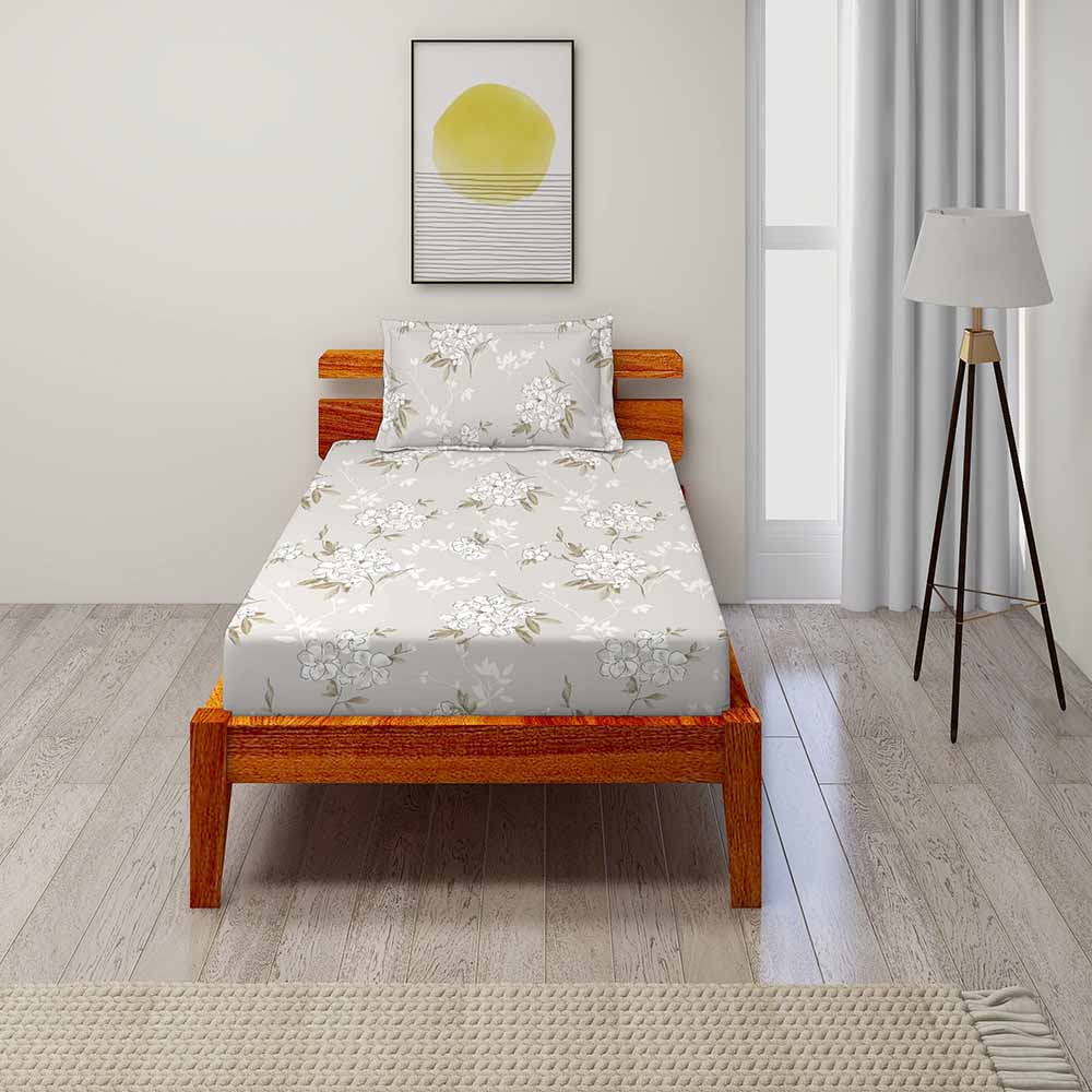 Floriosa Grey 100% Cotton Antibacterial Bedsheet Set - Splendour Classic